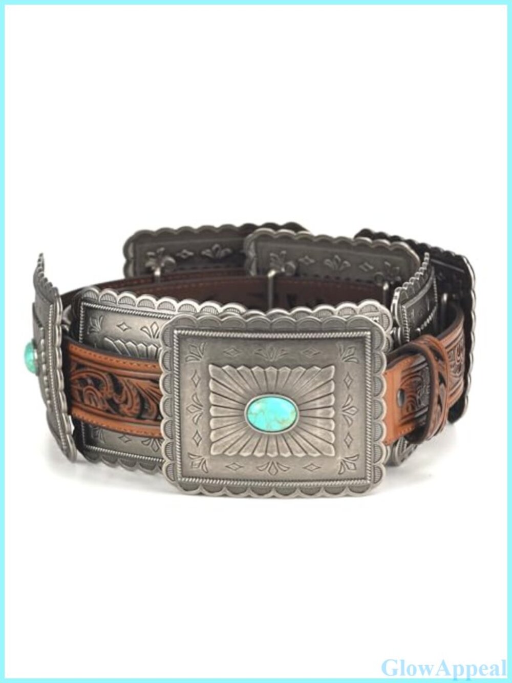 Western Turquoise Concho Leather Belt Tooled Embossing 1.5"